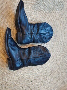Vintage Black Cowboy Boots Leather Men's Size 12